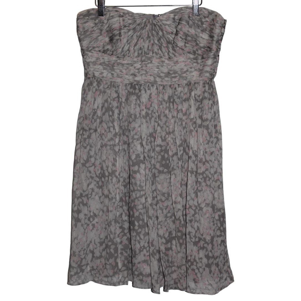 Women's J. Crew Marbella Watercolor C9349 Gray Pink Silk Strapless Dress Size 12